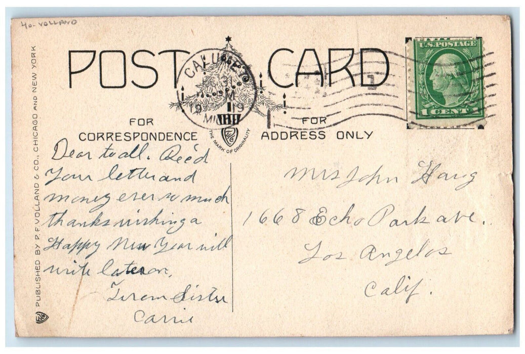 1919 Christmas Children Holly Berries Winter Volland Calumet MI Posted Postcard
