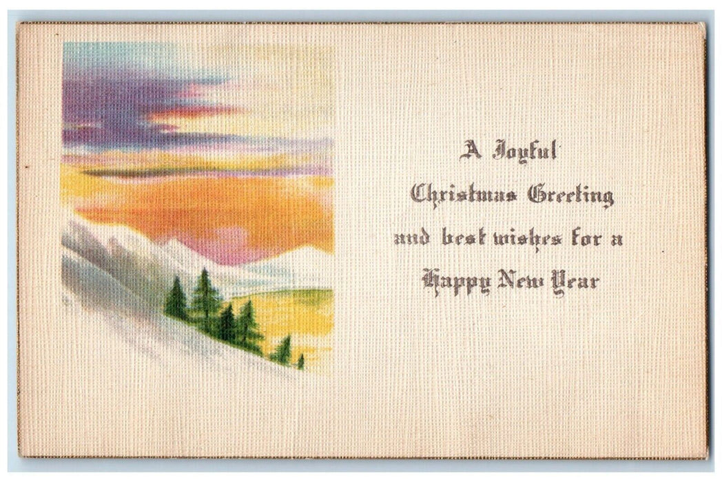 c1910's Christmas Greeting Arts Crafts Minimalist Pine Trees Winter Postcard