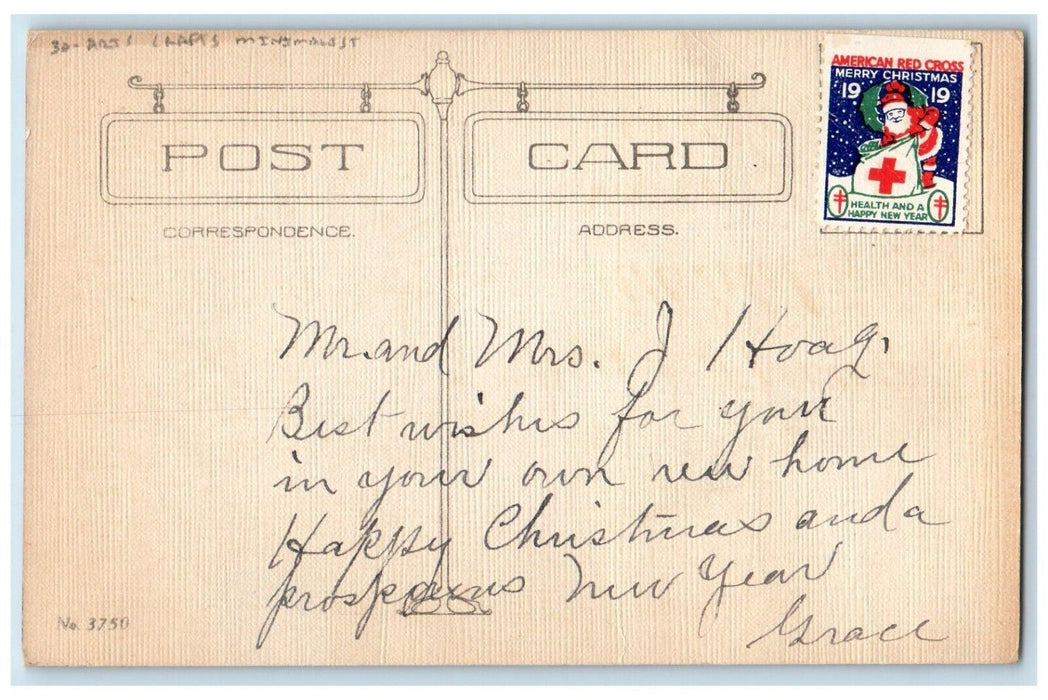 c1910's Christmas Greeting Arts Crafts Minimalist Pine Trees Winter Postcard