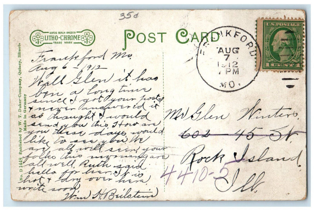 1912 View Of Section Of East Main Street Tree-lined Quincy Illinois IL Postcard
