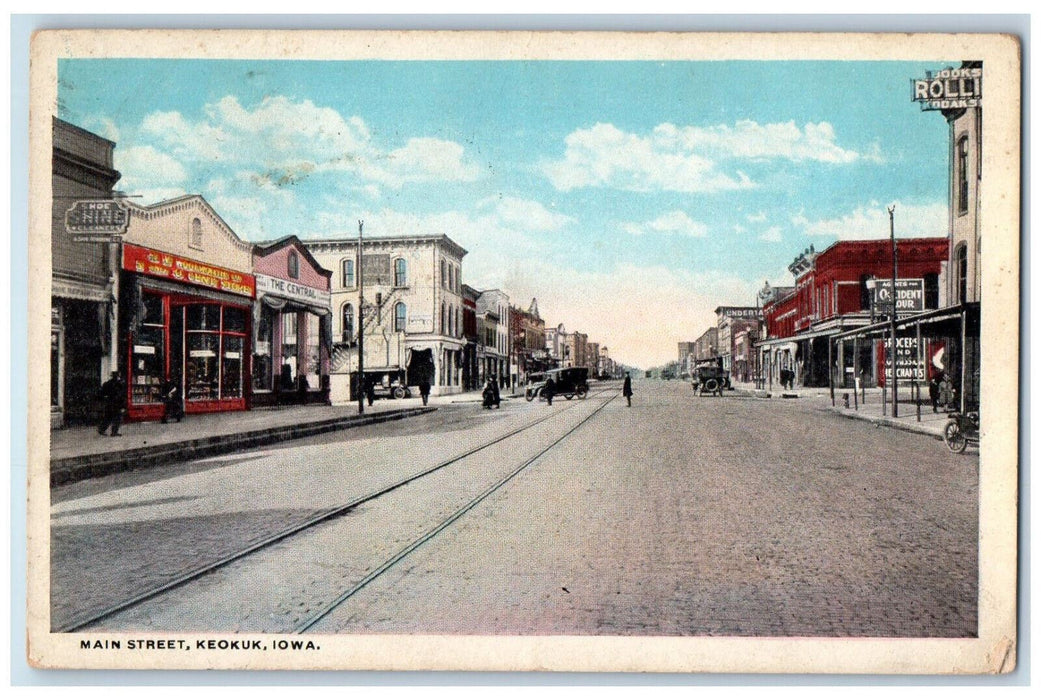 View Of Main Street Shoe Shine Cleaner Store Shop Keokuk Iowa IA Posted Postcard