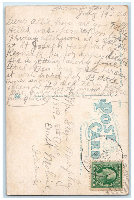 View Of Main Street Shoe Shine Cleaner Store Shop Keokuk Iowa IA Posted Postcard