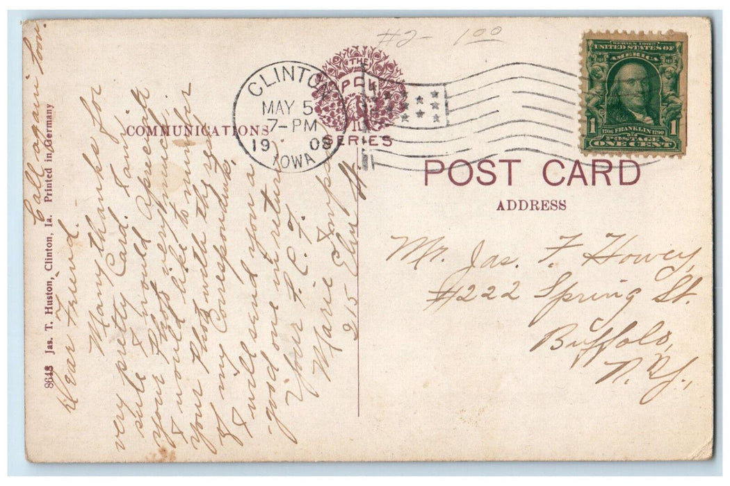 1908 View Of Dewitt Garden Park Trees Scene Clinton Iowa IA Antique Postcard