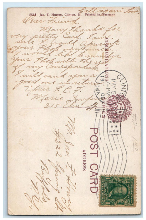 1908 View Of Dewitt Garden Park Trees Scene Clinton Iowa IA Antique Postcard