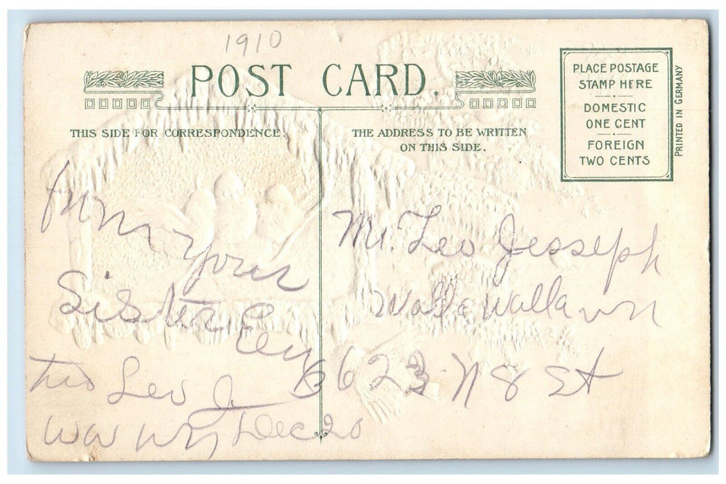 c1910's Christmas Song Birds Holly Berries Winter Winsch Back Embossed Postcard