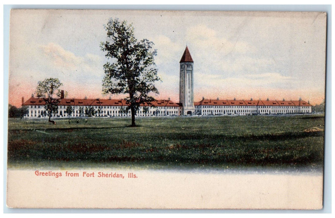 Greetings From Fort Sheridan Illinois IL, Panoramic View Antique Postcard