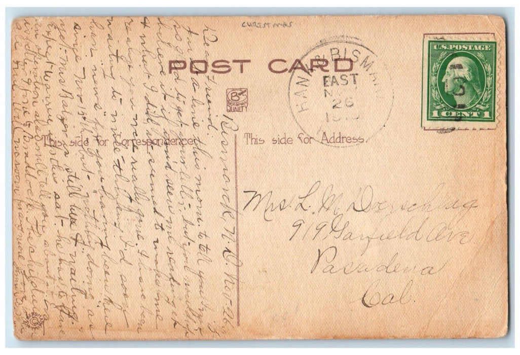 1910 Christmas Old Man Shovel Winter Frost Pasadena California CA Postcard