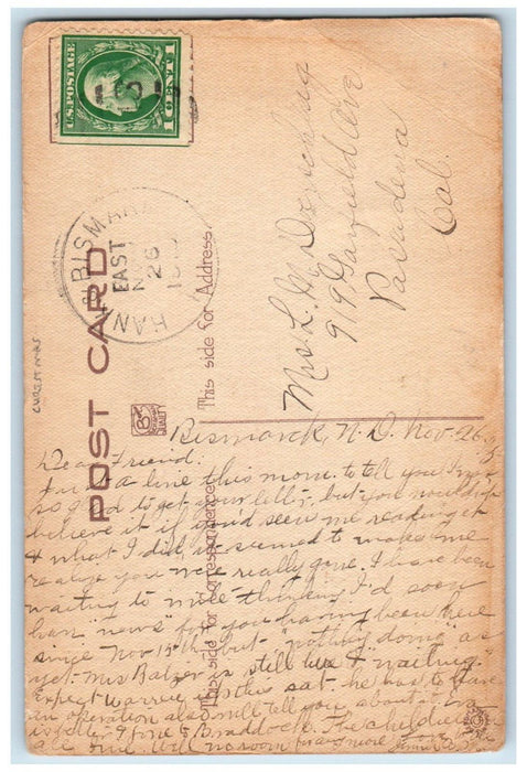 1910 Christmas Old Man Shovel Winter Frost Pasadena California CA Postcard