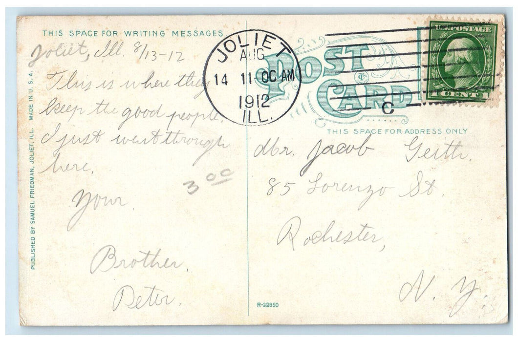 1912 View Showing Entrance To Illinois State Penitentiary Joliet IL Postcard