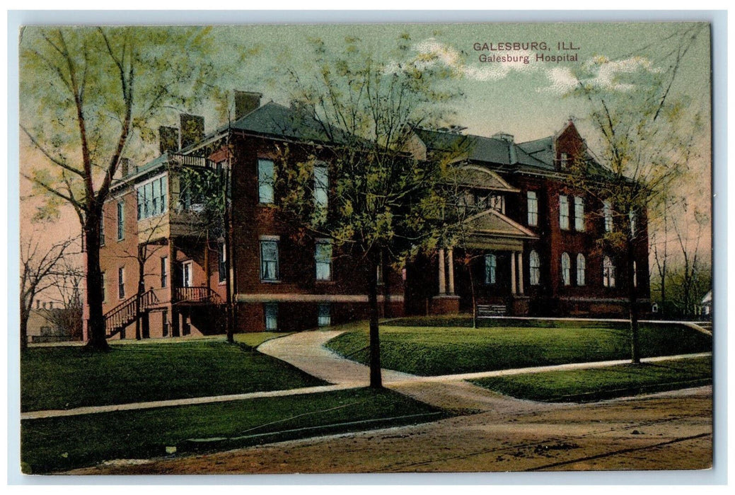 Galesburg Hospital Building Street Exterior Scene Galesburg Illinois IL Postcard