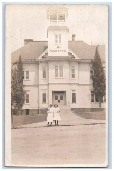 1912 Public School View Girls Students California CA RPPC Photo Postcard