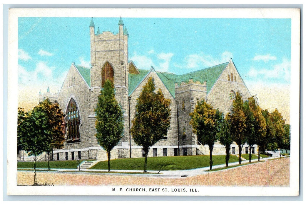 View Of M.E Church East Tree-lined St. Louis Illinois IL Vintage Postcard
