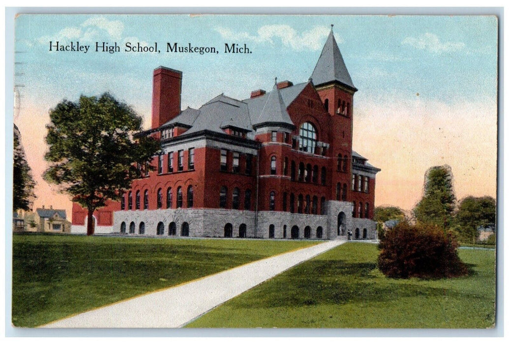1915 Hackley High School Building Muskegon Michigan MI Posted Antique Postcard