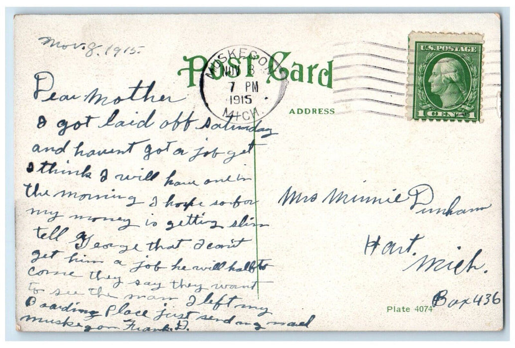 1915 Hackley High School Building Muskegon Michigan MI Posted Antique Postcard