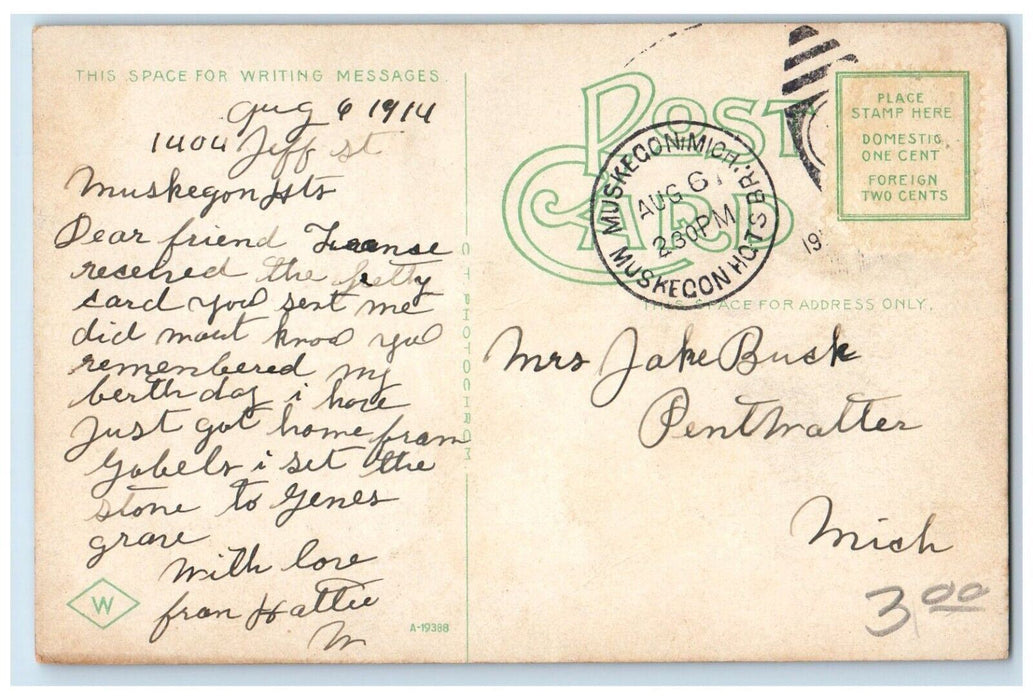 1914 Looking Down Channel Steamer Ship Muskegon Michigan MI Antique Postcard