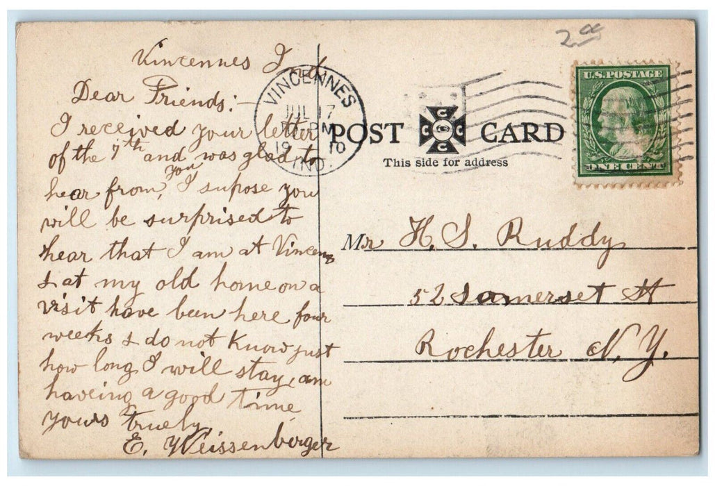 c1910 Front View Post Office Building Vincennes Indiana Antique Vintage Postcard