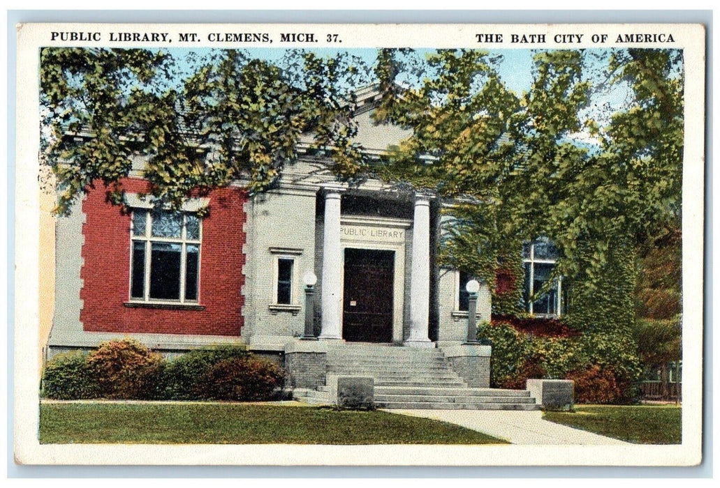 c1920 Public Library Bath City Exterior Building Mt. Clemens Michigan Postcard