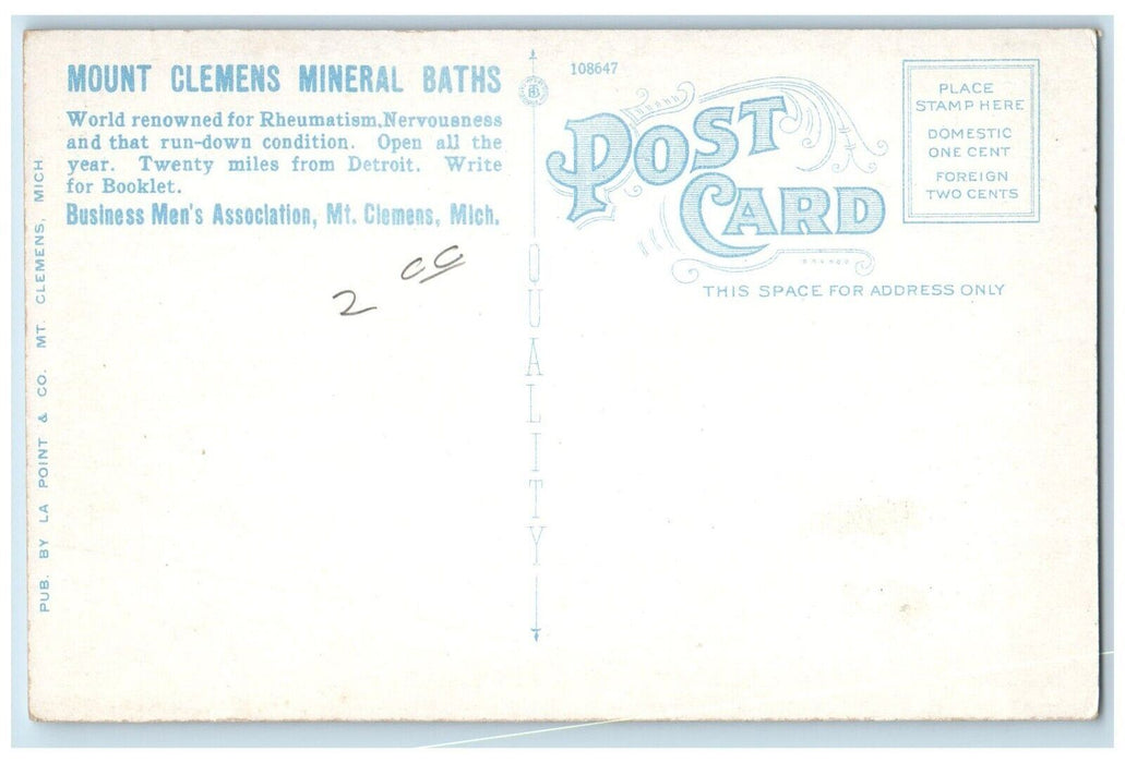 c1920 Public Library Bath City Exterior Building Mt. Clemens Michigan Postcard