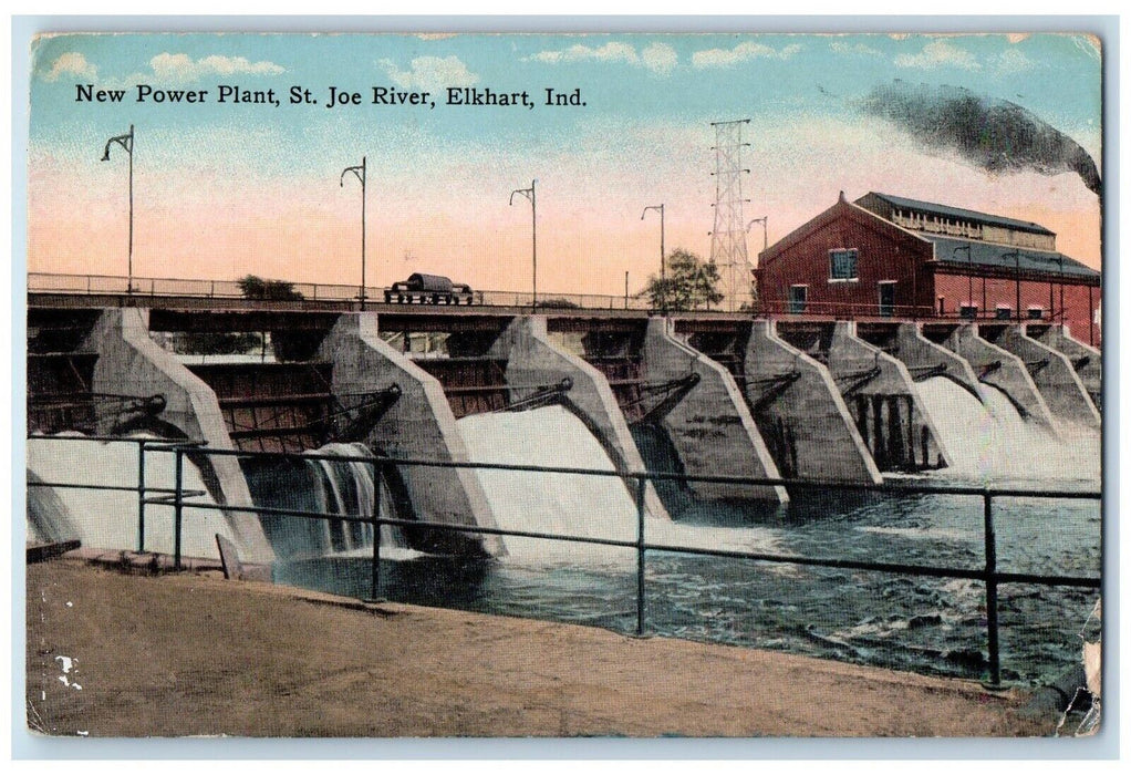 c1910 New Power Plant St Joe River Elkhart Indiana IN Antique Vintage Postcard