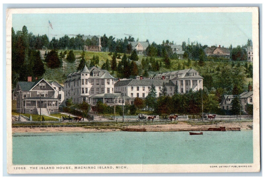 1929 Island House Exterior Building Canoe Boat Mackinac Island Michigan Postcard