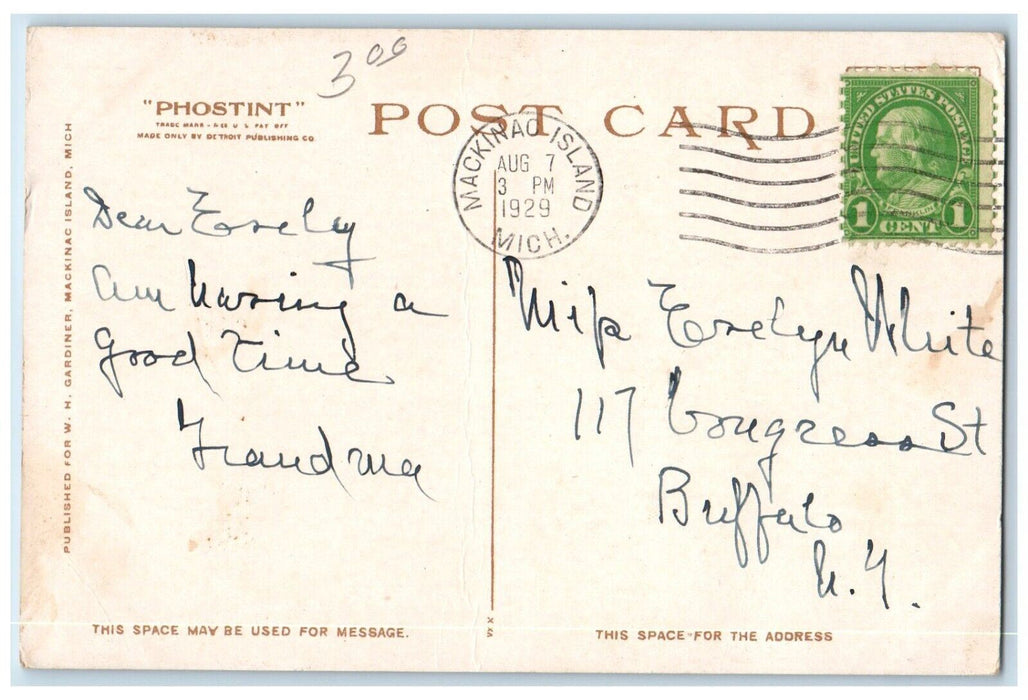 1929 Island House Exterior Building Canoe Boat Mackinac Island Michigan Postcard