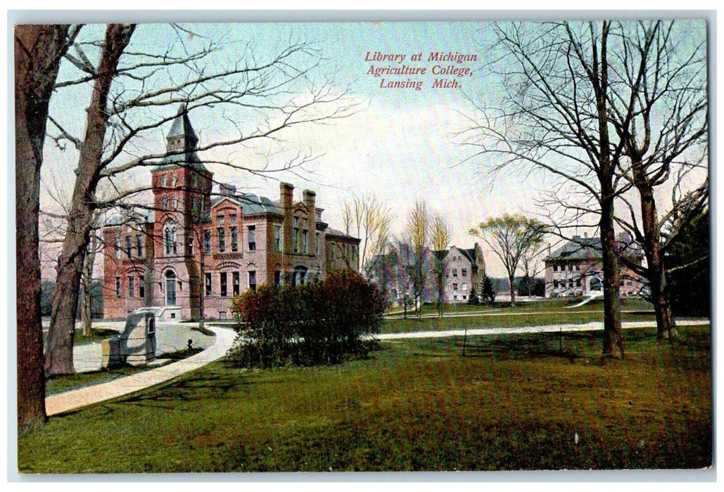 c1910 Library Michigan Agriculture College Exterior Lansing Michigan MI Postcard