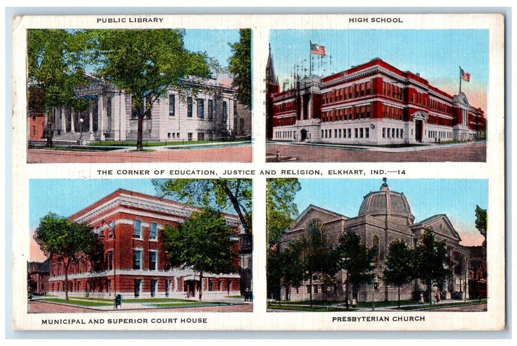 1947 Corner Education Justice Religion Elkhart Multi-View Indiana IN Postcard
