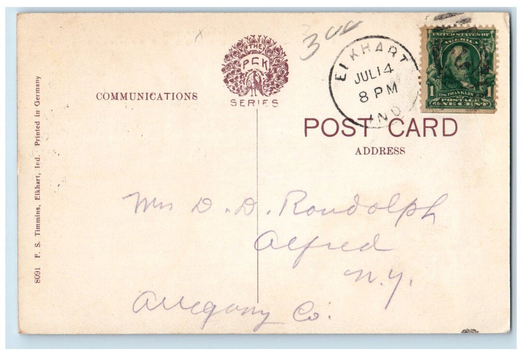 1909 Second St Looking South LS & MS Railroad Station Elkhart Indiana Postcard