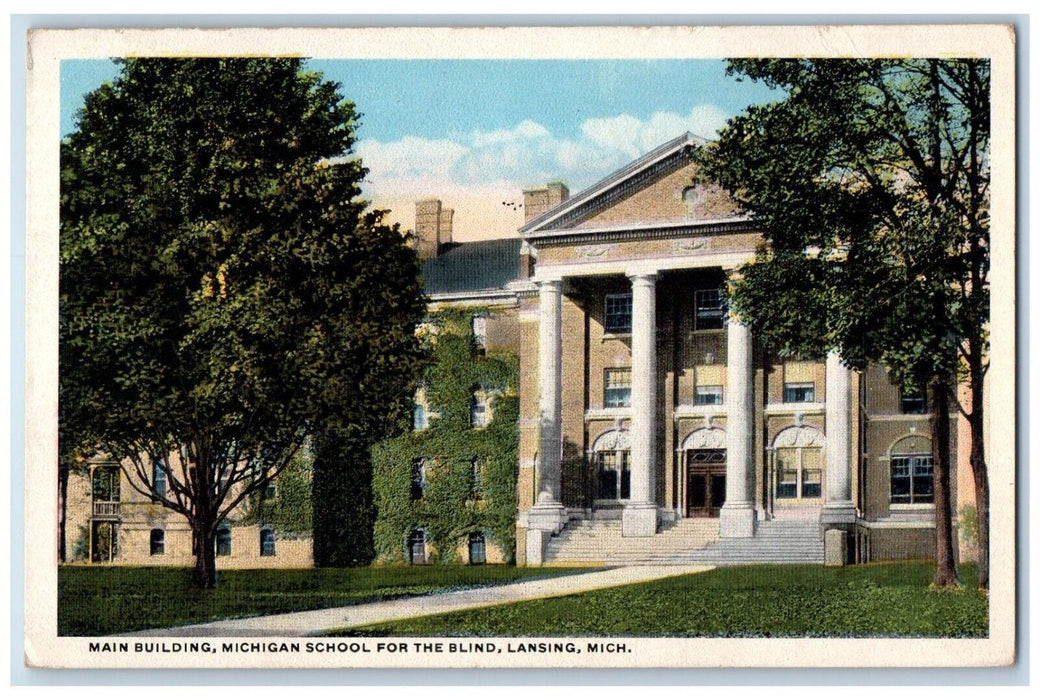 1917 Main Building Michigan School For Blind Exterior Lansing Michigan Postcard