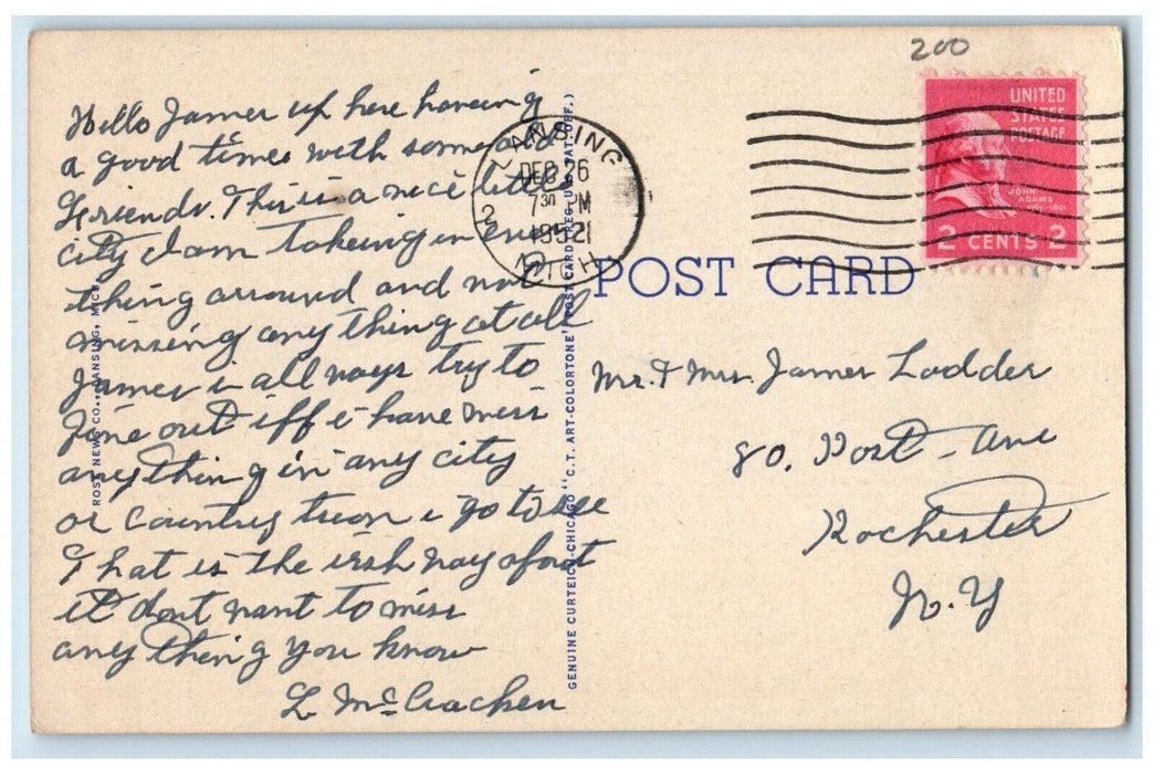 1952 Night View Business Section Exterior Gladmer Road Lansing Michigan Postcard