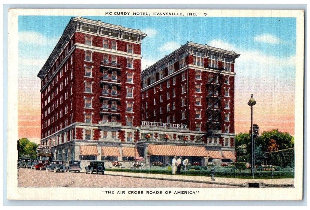 1946 Mc Curdy Hotel Building Classic Cars Evansville Indiana IN Vintage Postcard