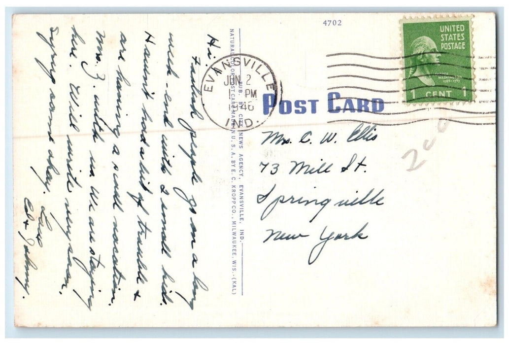 1946 Mc Curdy Hotel Building Classic Cars Evansville Indiana IN Vintage Postcard