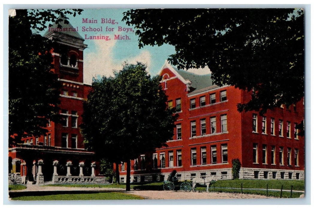 1912 Main Building Industrial School Boys Exterior Lansing Michigan MI Postcard