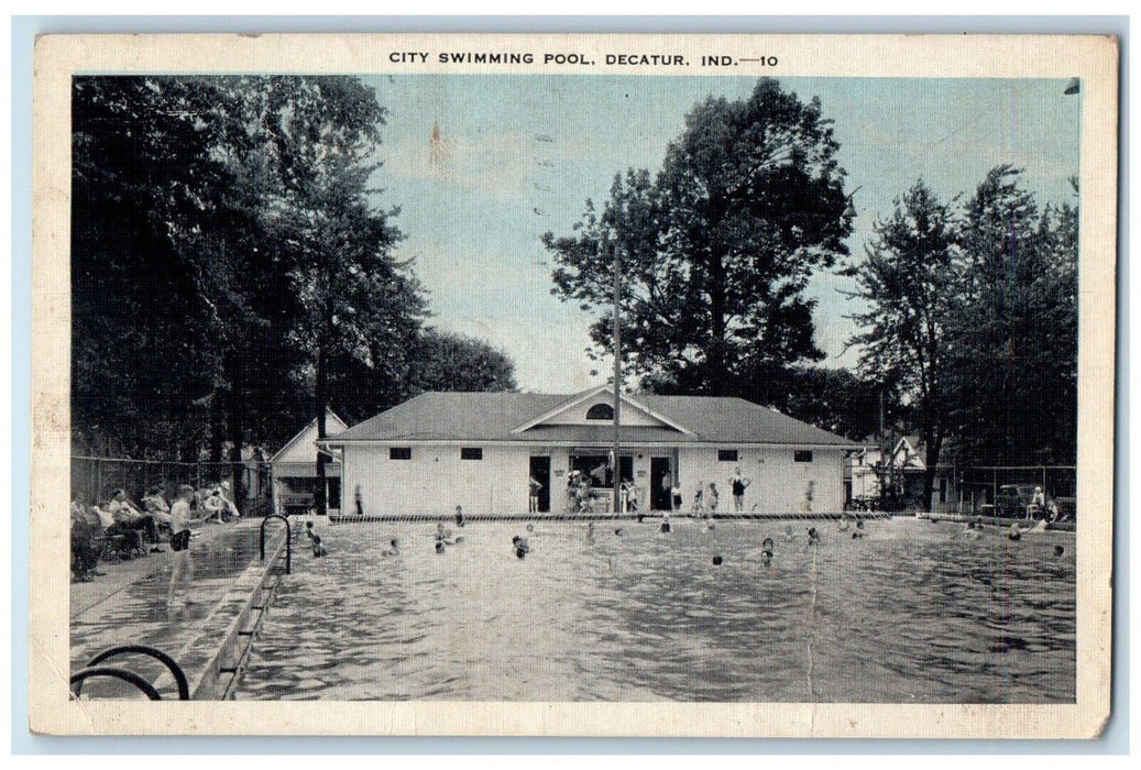 1942 City Swimming Pool Bathing Poolside Decatur Indiana Posted Antique Postcard