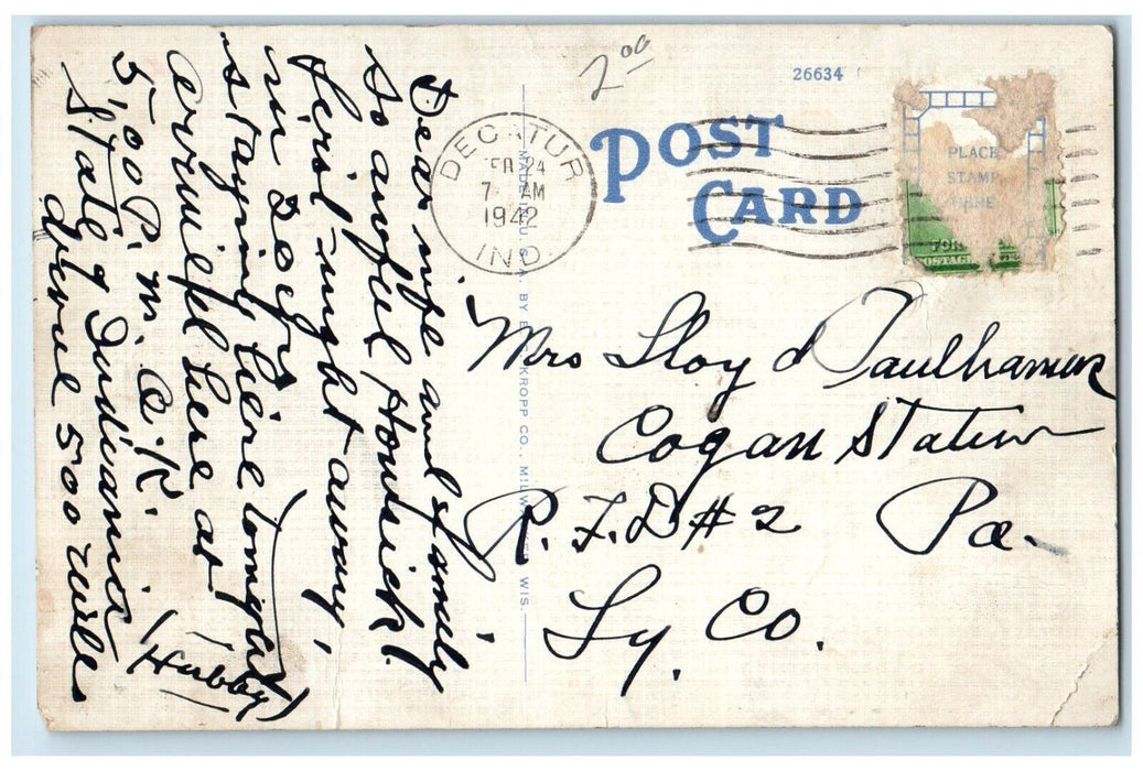1942 City Swimming Pool Bathing Poolside Decatur Indiana Posted Antique Postcard