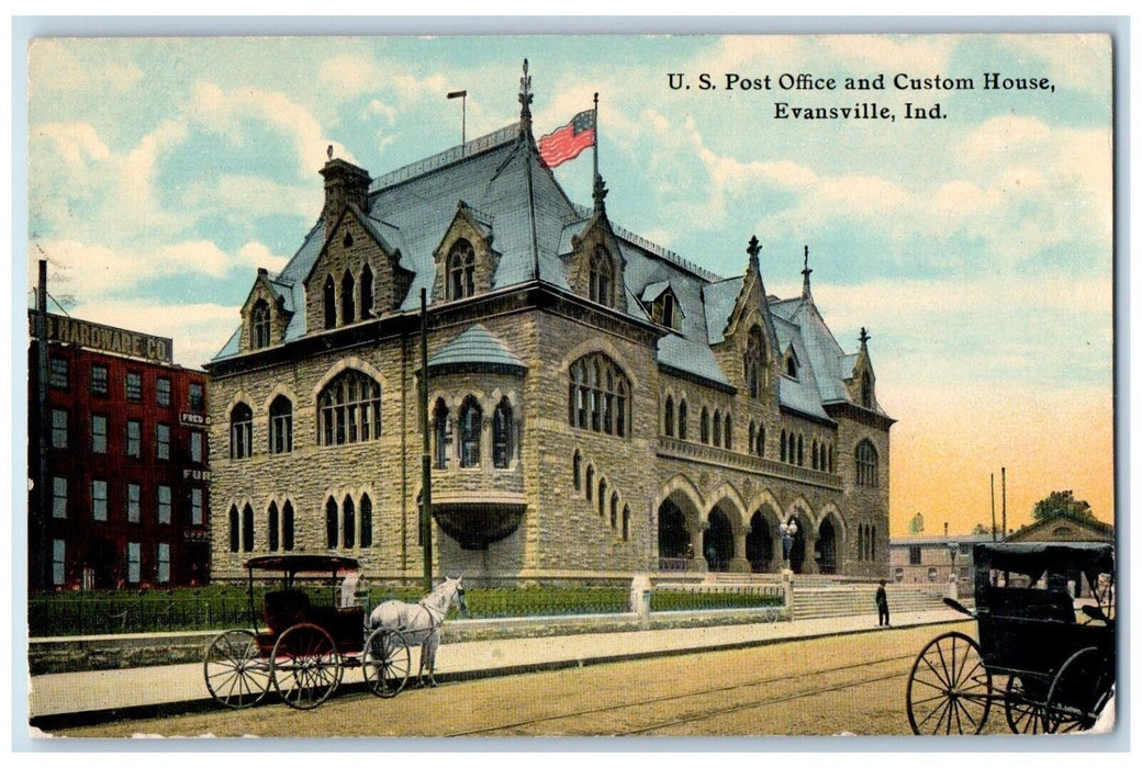 1917 United States Post Office Custom House Evansville Indiana Vintage Postcard