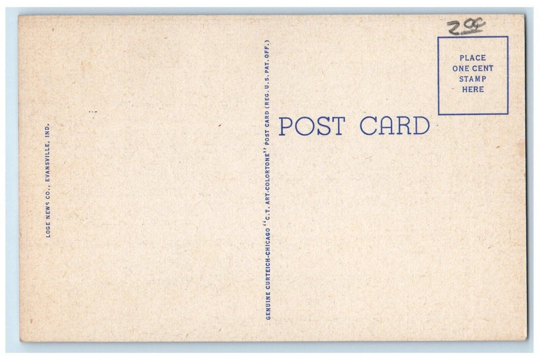 c1940 Scenic View Night Scene Main Street Evansville Indiana IN Vintage Postcard