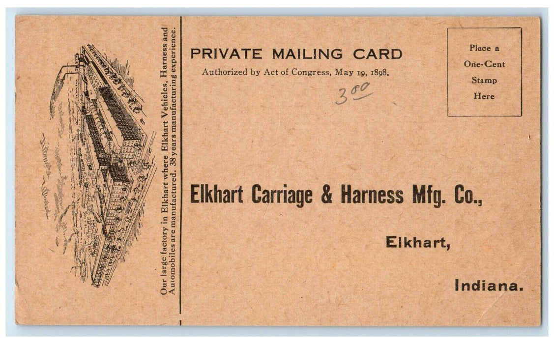 1898 Elkhart Carriage & Harness MFG Company Indiana PMC Vintage Antique Postcard