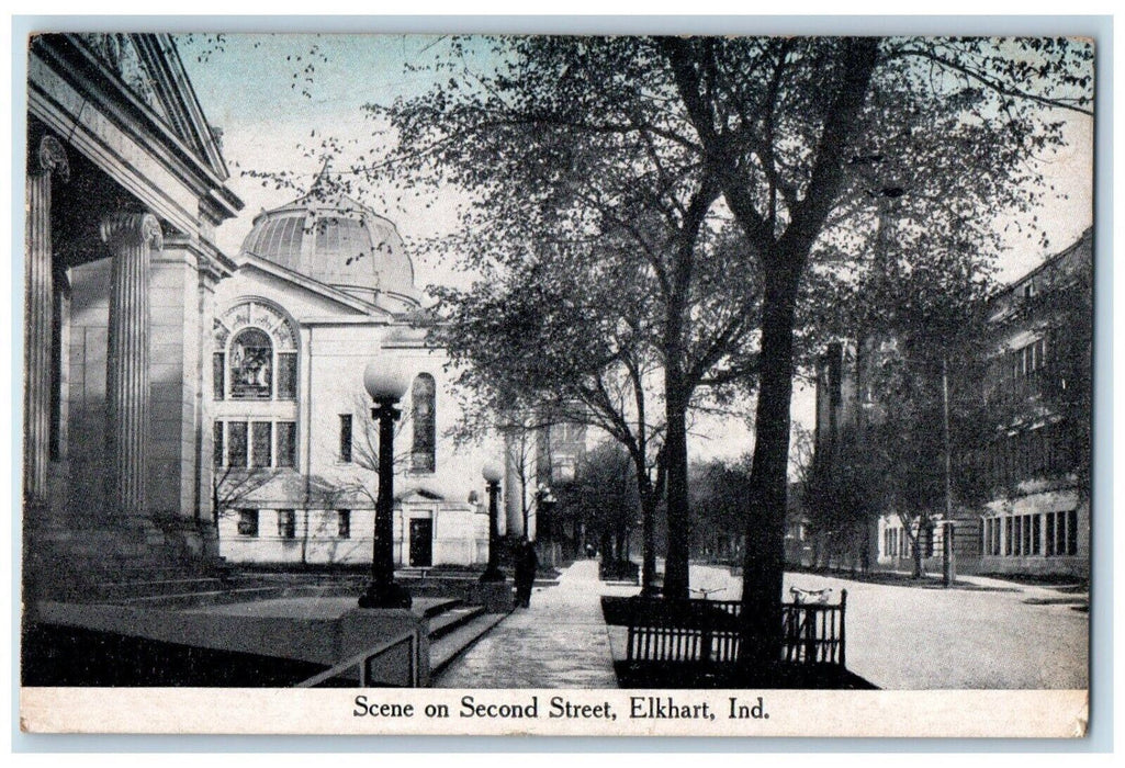 1915 Scene Second Street Road Trees Elkhart Indiana IN Vintage Antique Postcard