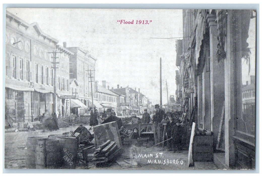 c1910 Flood 1913 Main St Buildings Maimisburg Ohio OH Antique Vintage Postcard