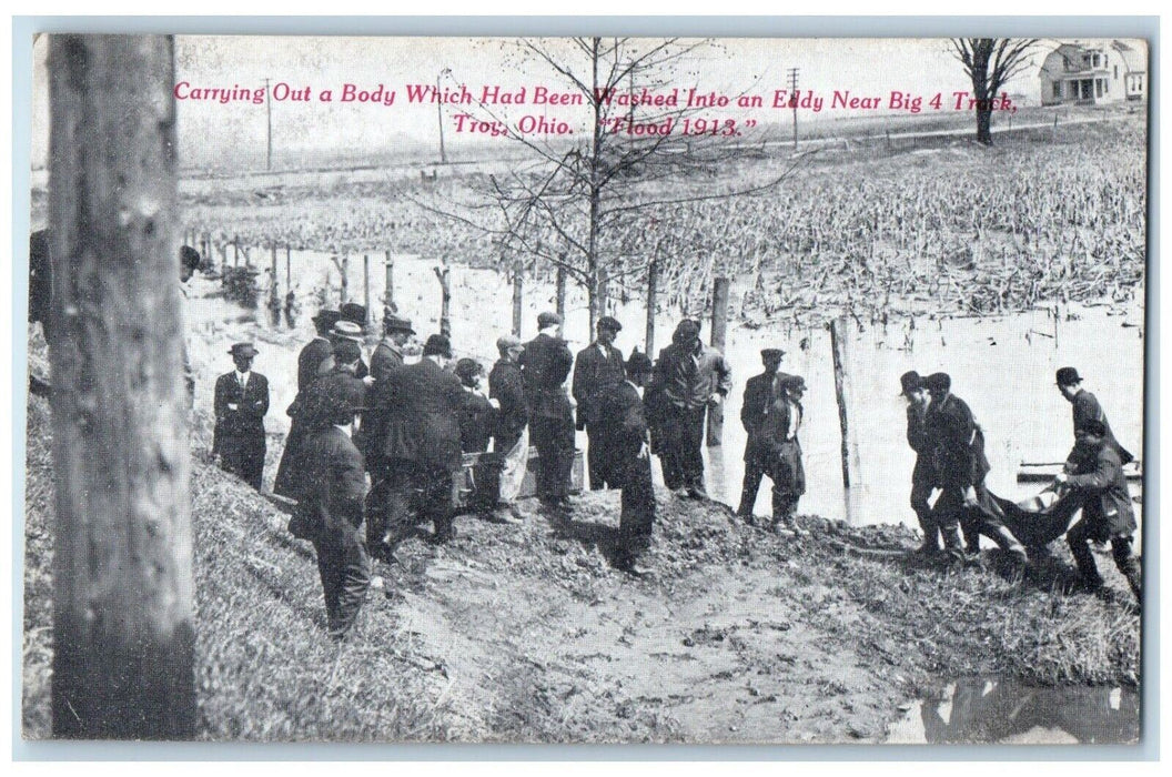 c1910 Carrying Out Body Washed Eddy Big 4 Track Troy Ohio OH Vintage Postcard