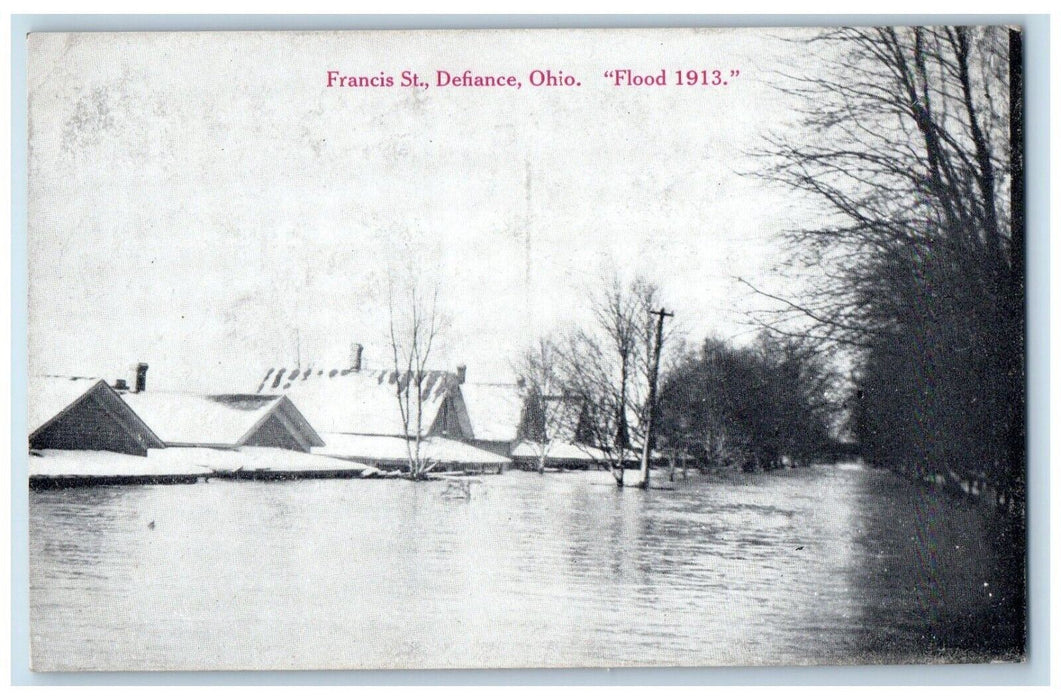 c1910 Flood 1913 Disaster Francis St Defiance Ohio OH Antique Vintage Postcard