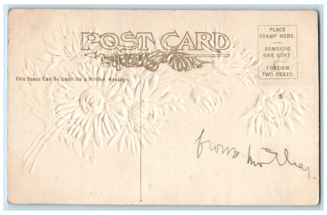 c1910 Greetings From Hart Michigan MI Banner Glitter Embossed Flowers Postcard