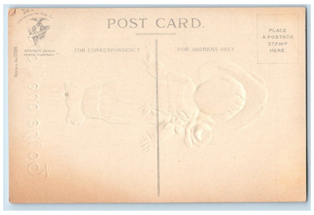 c1910's Valentine Girl Red Rose Flower Clapsaddle Embossed Antique Postcard