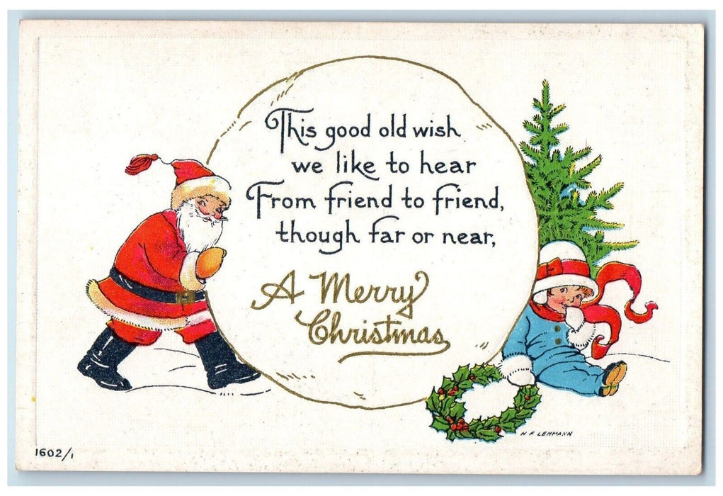 c1910's Christmas Tree Santa Claus Whreat Hiding Kid Embossed Antique Postcard