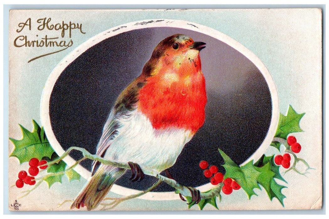 1911 Christmas Song Birds Holly Berries Embossed Dayton Ohio OH Antique Postcard