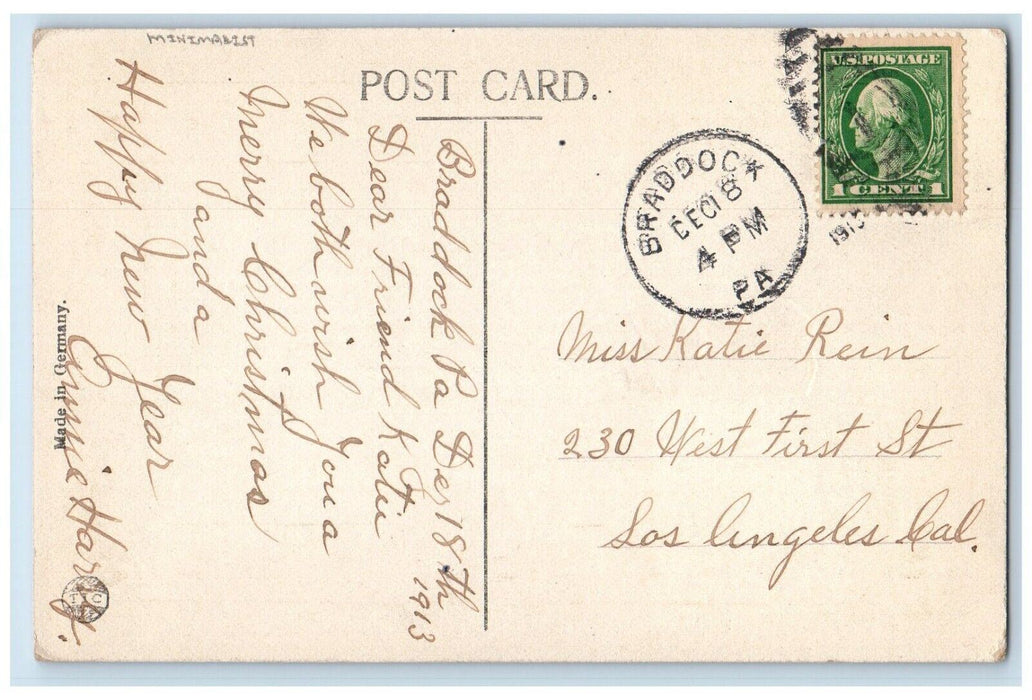 1913 Merry Christmas House Minimalist Braddock Pennsylvania PA Antique Postcard