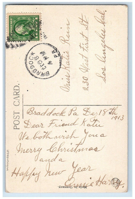 1913 Merry Christmas House Minimalist Braddock Pennsylvania PA Antique Postcard