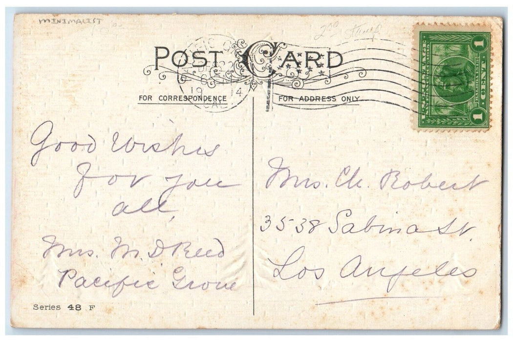 1914 Christmas Minimalist Pine Trees Stars James E. Pitts Embossed Postcard