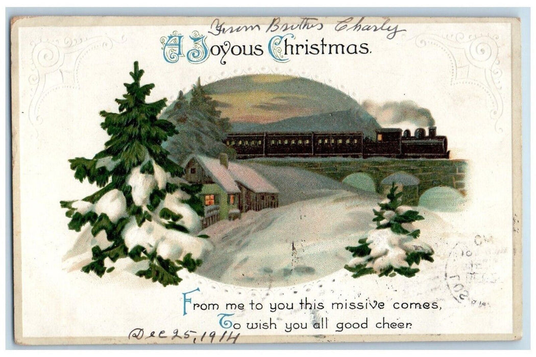 Christmas House Pine Trees Winter Clapsaddle Embossed Los Angeles CA Postcard